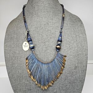 VINTAGE NEW Handmade Egyptian Revival Blue Painted Brass Bib Necklace Made India